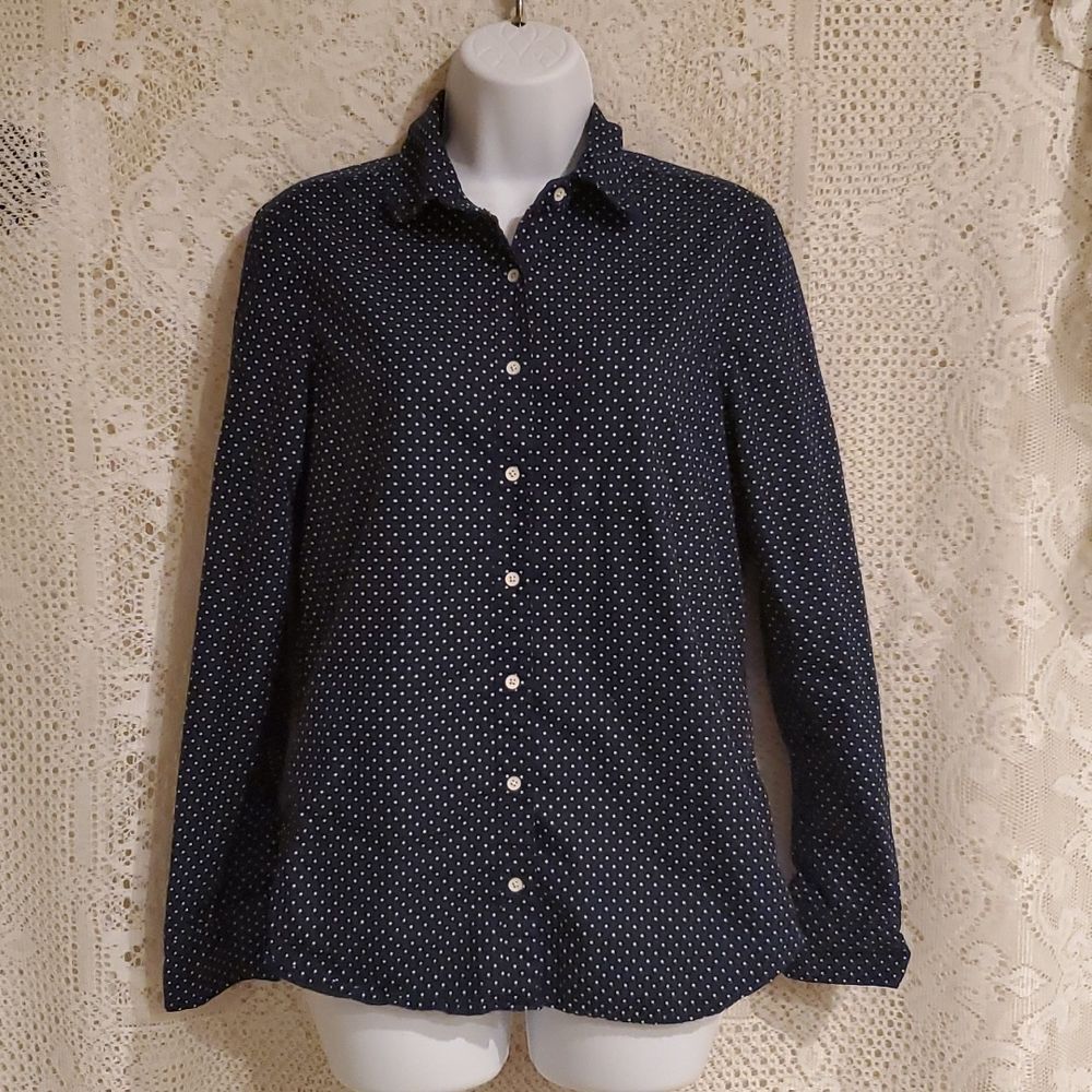 Prince & Fox Navy Blue Polka Dot Button Down Shirt Long Sleeve Size Small